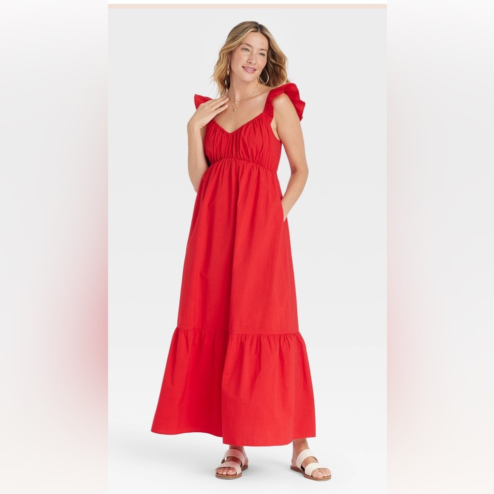 Universal Thread Red Ruffle-Shoulder Maxi Dress